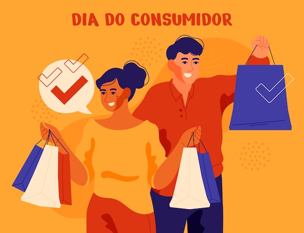 플랫 디아는 포르투갈어로 소비자 일러스트레이션을 수행합니다.