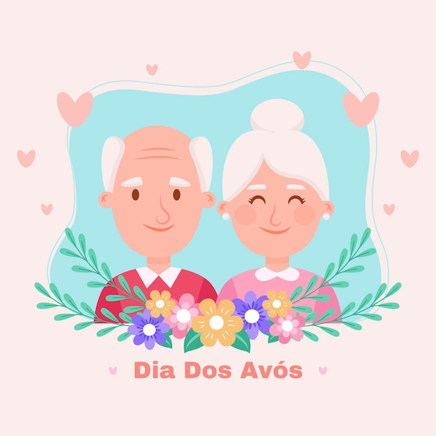 Flat dia dos avos illustration with grandparents