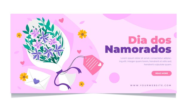 花の花束とフラットdiadosnamorados水平バナーテンプレート