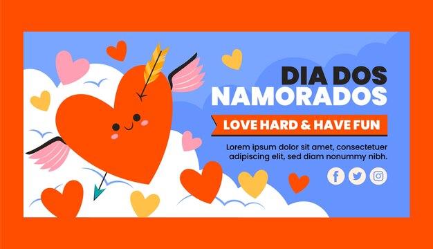 Шаблон горизонтального баннера flat dia dos namorados