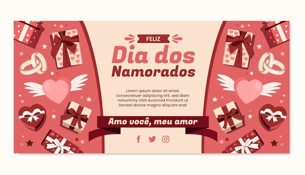 Free vector flat dia dos namorados horizontal banner template