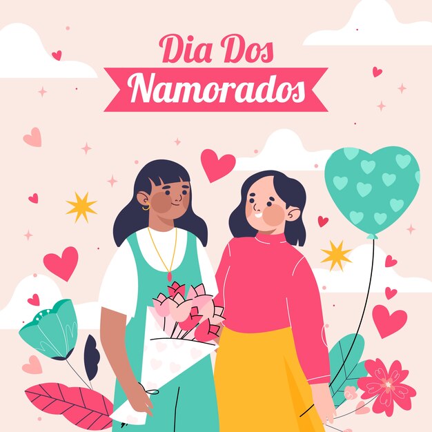 Плоская иллюстрация dia dos namorados