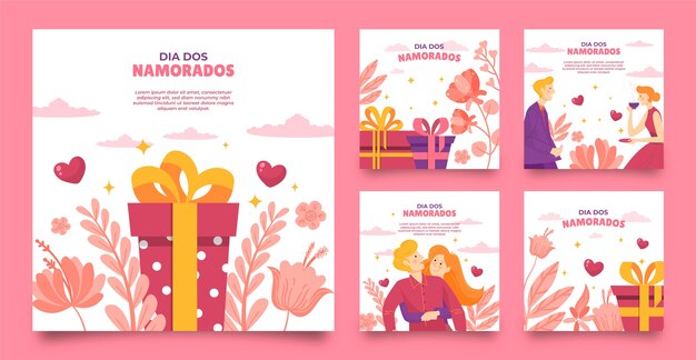 Flat dia dos namorados instagram posts collection