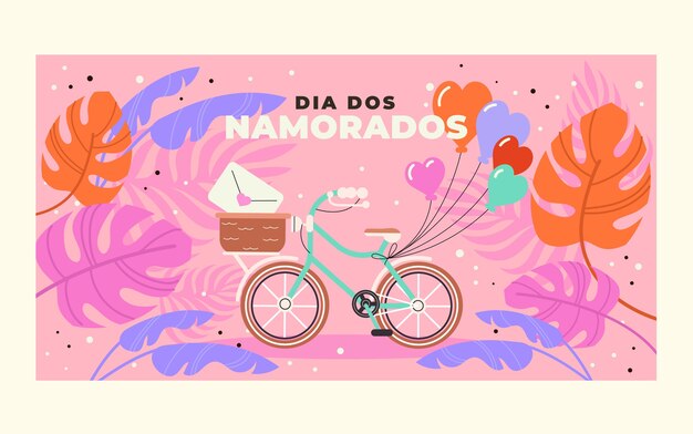 Flat dia dos namorados social media post template with bike and flowers