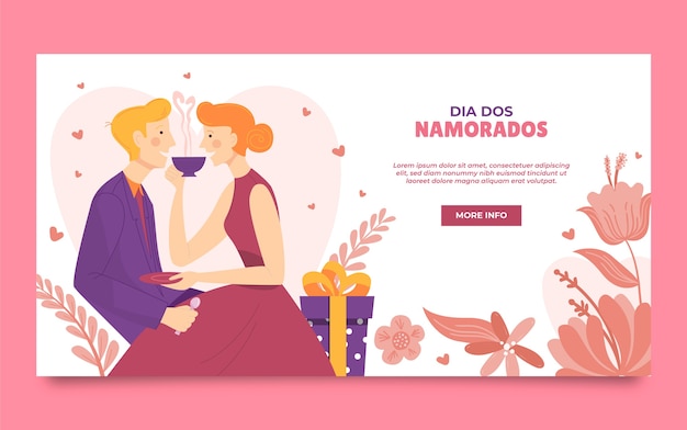 Free vector flat dia dos namorados social media post template