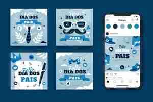 Free vector flat dia dos pais instagram posts collection