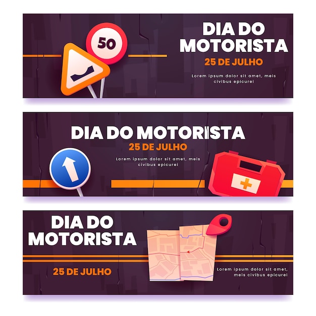 Vettore gratuito piatto dia do set di banner motorista