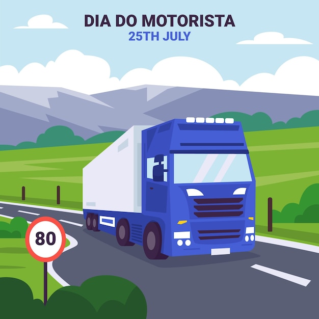 Vettore gratuito dia piatto fare illustrazione automobilista con camion