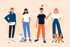 Free vector flat different people with pets