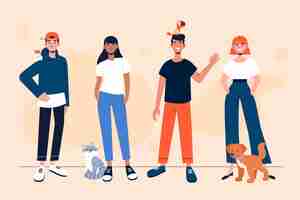 Free vector flat different people with pets