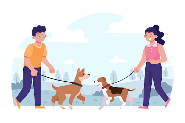 Free vector flat different people with pets