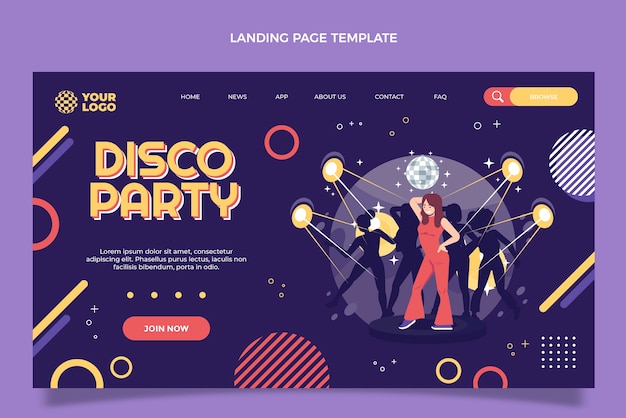 Free vector flat disco party landing page template