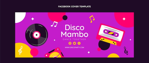 Free vector flat disco party social media cover template