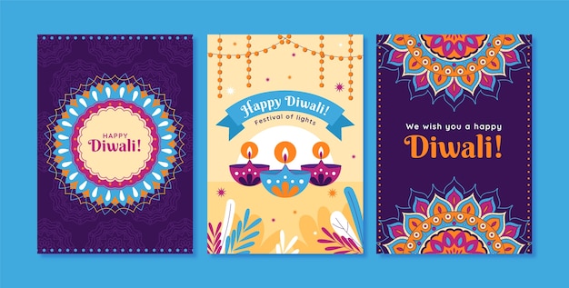 Free vector flat diwali cards collection