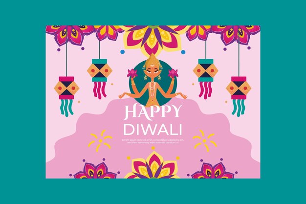 Flat diwali festival card template