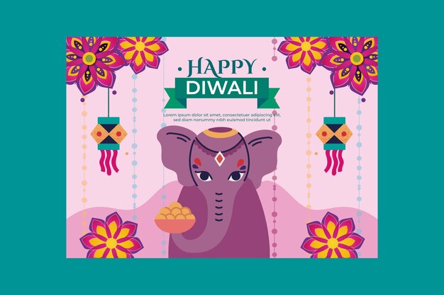 Flat diwali festival card template