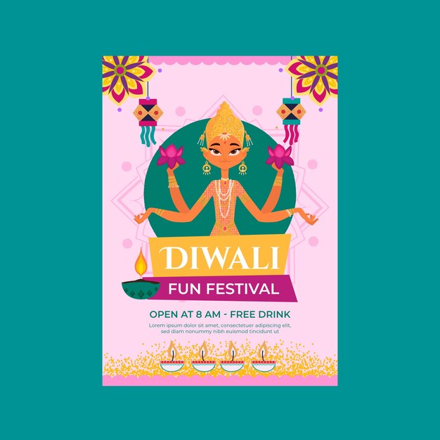 Flat diwali festival vertical poster template