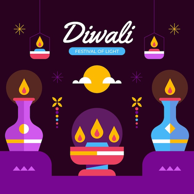 Vettore gratuito illustrazione di diwali piatto