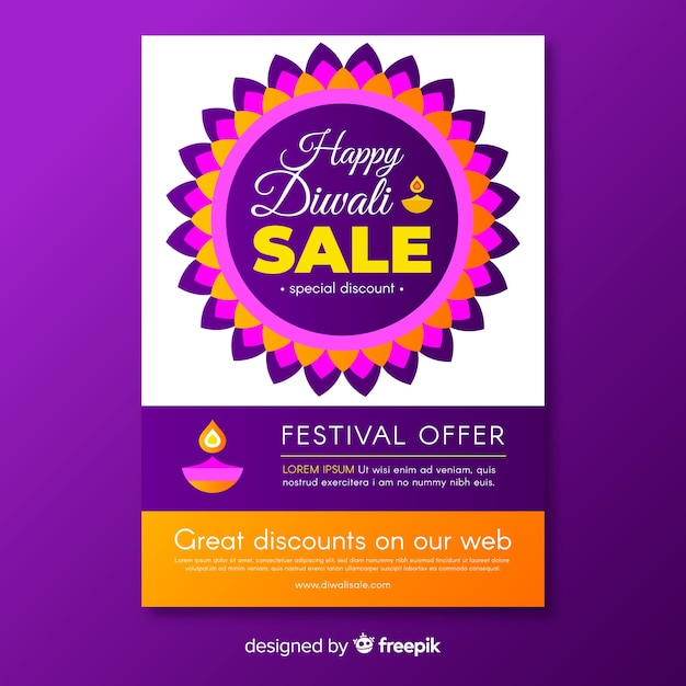 Free vector flat diwali sale flyer template