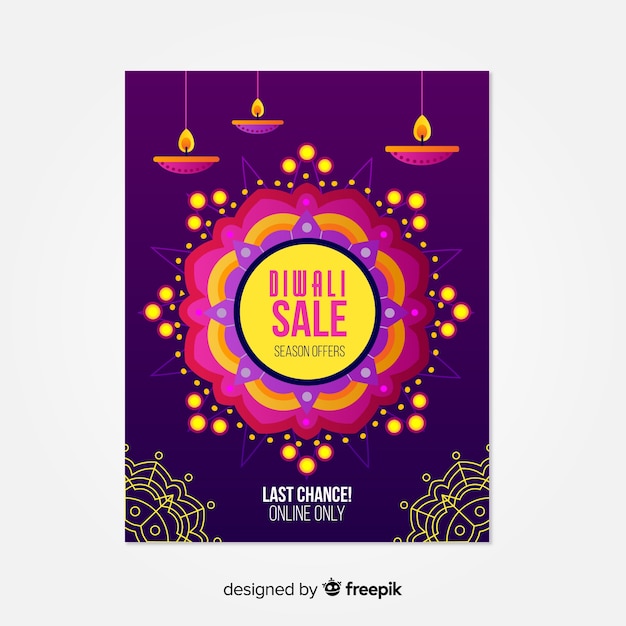 Flat diwali sale poster with candles