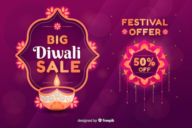 Free vector flat diwali sale with candle