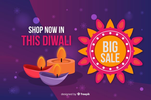 Flat diwali sale with candles