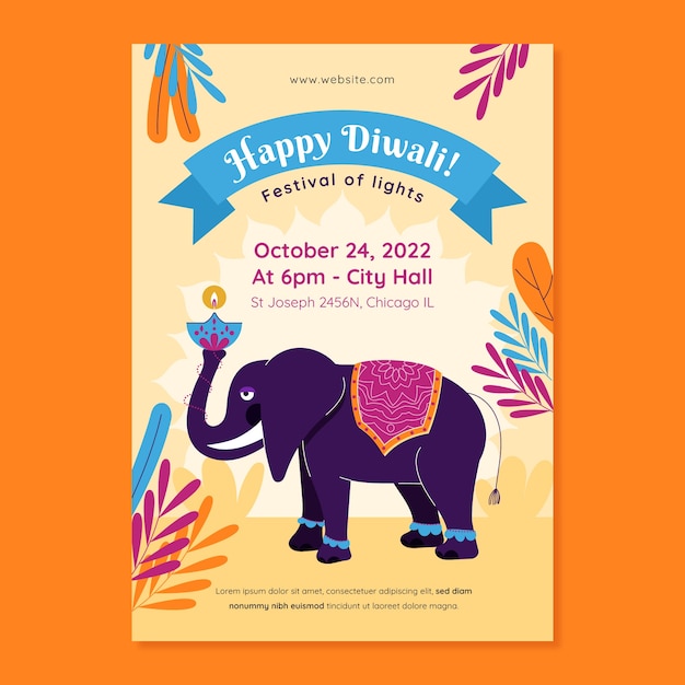 Flat diwali vertical poster template