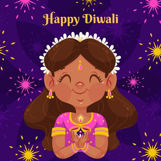 Flat diwali woman illustration