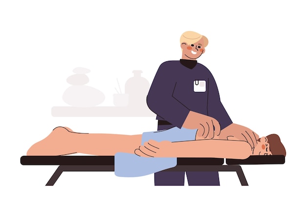 Free vector flat doctor making back massage to patient