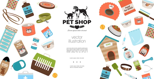 Flat dog and cat products template 