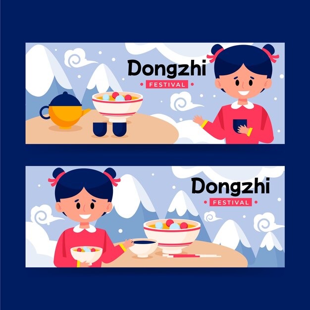 Flat dongzhi festival horizontal banners set