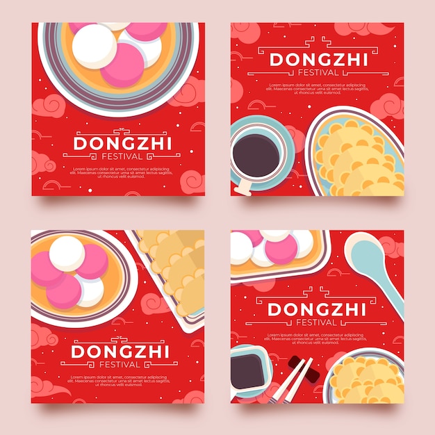 Vettore gratuito collezione di post di instagram del festival piatto dongzhi