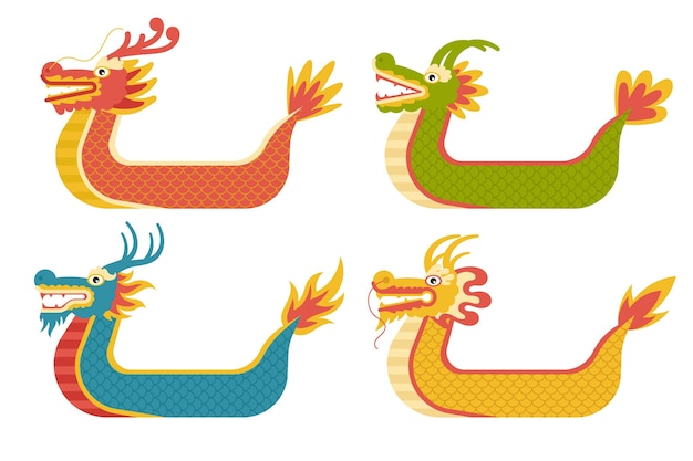 Free vector flat dragon boat collection