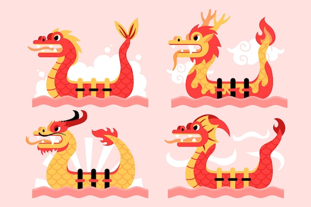 Free vector flat dragon boat collection