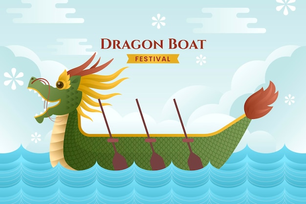 Vettore gratuito illustrazione di barca drago piatto