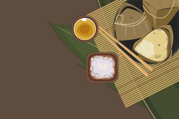 Free vector flat dragon boat's zongzi background