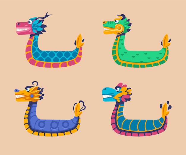 Коллекция плоских лодок-драконов zongzi
