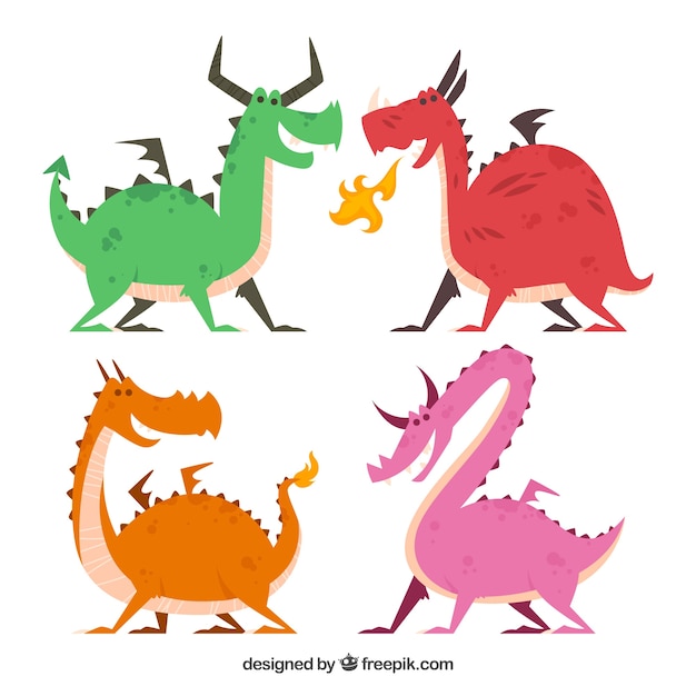 Free vector flat dragon character collection with fun style