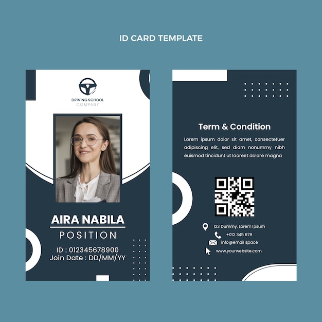 Free vector flat driving school id card template