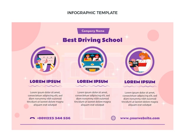 Flat driving school infographic template