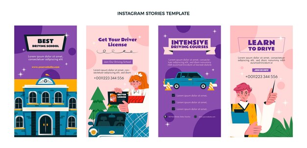 Flat driving school instagam stories collection