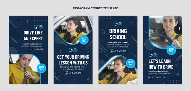 Flat driving school instagram stories collection