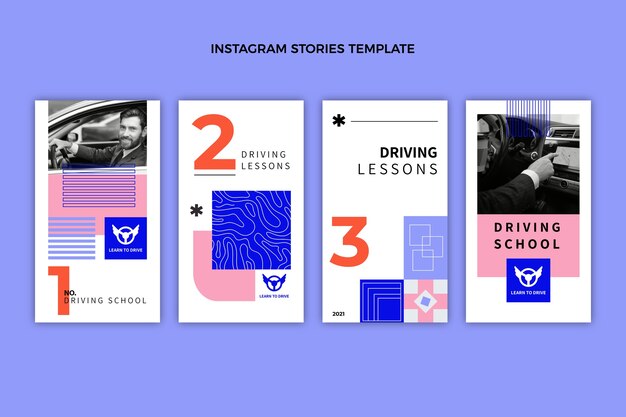 Flat driving school instagram stories collection