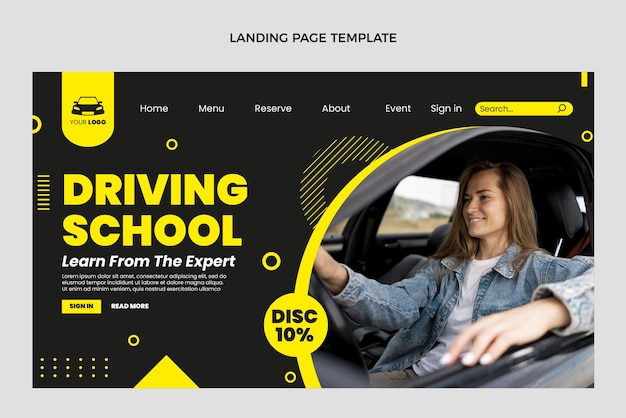 Free vector flat driving school landing page template