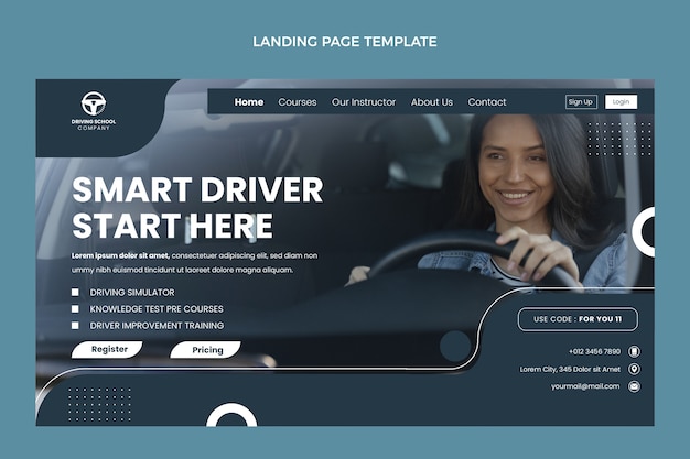 Free vector flat driving school landing page template