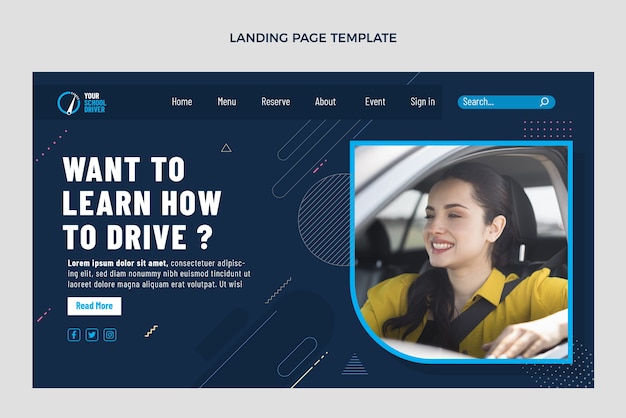 Flat driving school landing page template