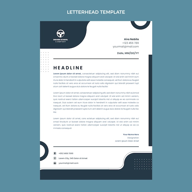 Free vector flat driving school letterhead template