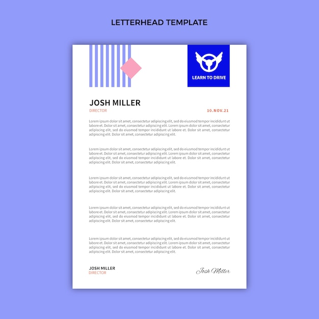 Free vector flat driving school letterhead template