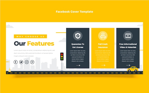 Free vector flat driving school social media cover template