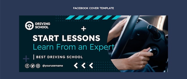 Flat driving school social media cover template